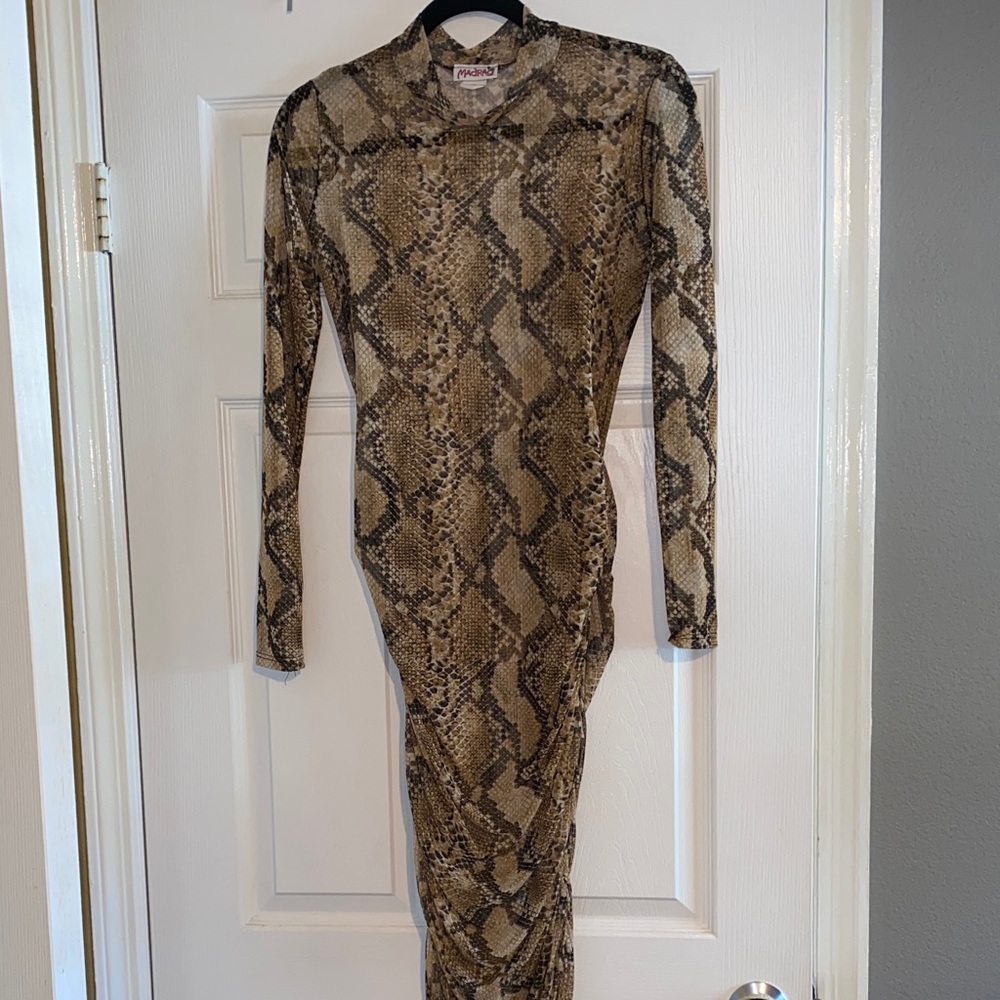 Women’s Madrag Sheer Snakeskin Long Sleeve Dress